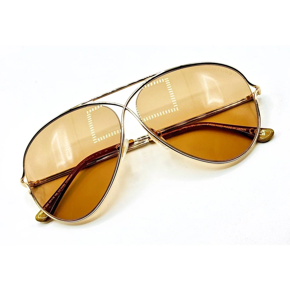 Tom Ford Sunglasses TOM N.4 28E Rose Gold Aviator Frame Brown Lens 59-10-135